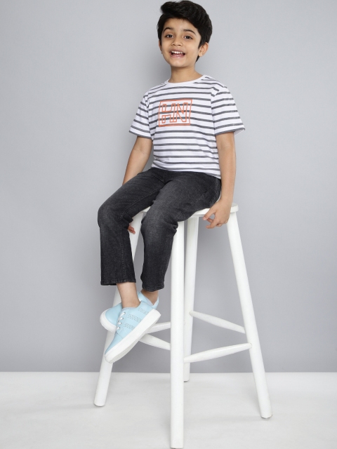 

HERENOW Boys White Grey Pure Cotton Striped Pure Cotton T-shirt