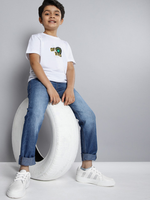 

HERE&NOW Boys White & Black Typography Printed Cotton T-shirt