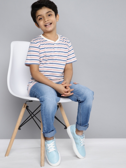 

HERE&NOW Boys White & Blue Striped Henley Neck T-shirt