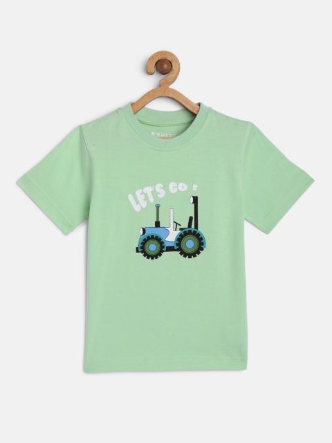 

HERENOW Boys Green Printed Regular Fit Cotton Pure Cotton T-shirt