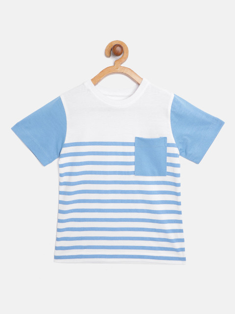 

HERE&NOW Boys White & Blue Striped Cotton T-shirt