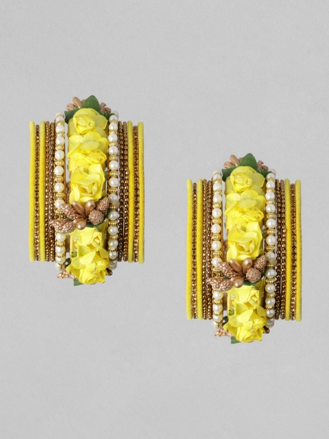 

Peora Set of 26 Yellow Floral-Beaded Handcrafted Bangles