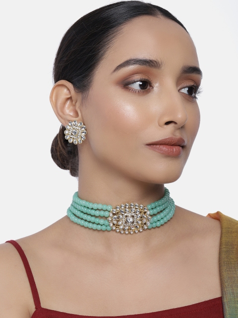 

Peora Sea Green Gold-Plated Faux Pearl Beaded Jewellery Set