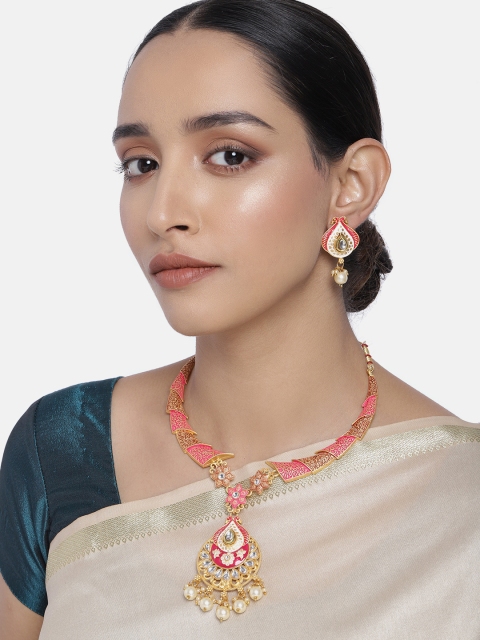 

Peora Pink & Yellow Gold-Plated Meenakari Handcrafted Jewellery Set