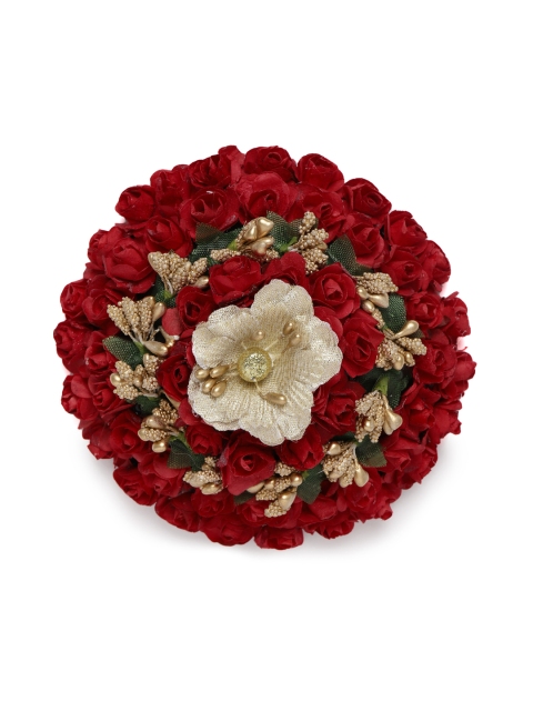 

Peora Red & Gold-Toned Embellished Artificial Flower Juda Gajra Designed Bun Cover