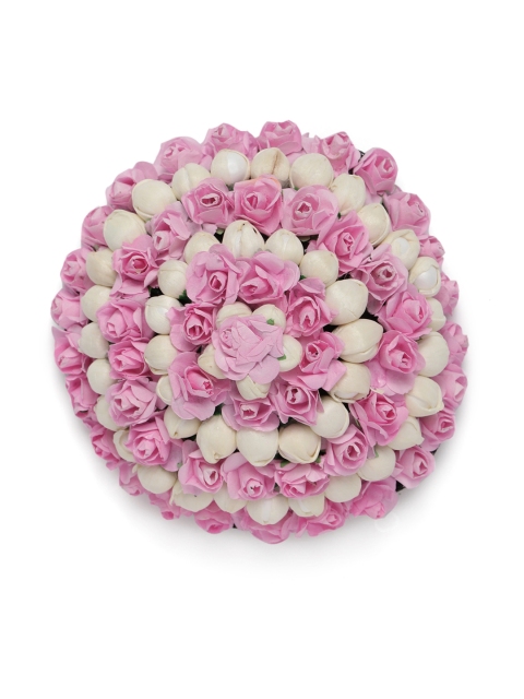 

Peora Pink & Off White Artificial Flower Juda Gajra Designed Bun Cover