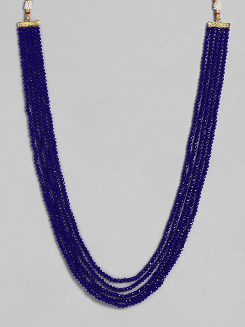 

Peora Blue Gold-Plated Handcrafted Beaded Long Multi String Mala Necklace