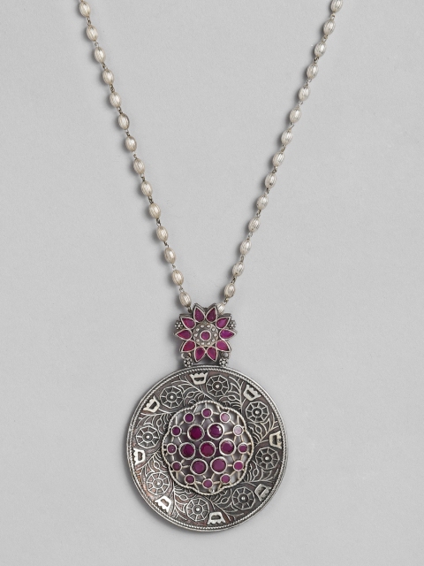 

Peora Pink Oxidised Silver-Plated Pendant with Chain