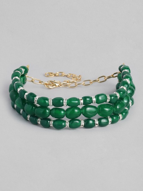 

Peora Green Gold-Plated Beaded Handcrafted Layered Choker Necklace