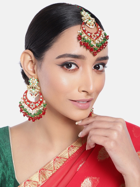 

Peora Maroon & Green Gold-Plated Handcrafted Meenakari Jewellery Set