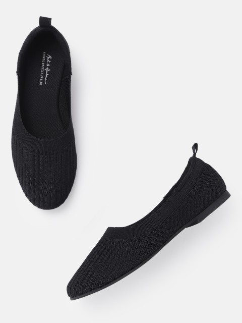 

Mast & Harbour Women Black Self-Striped Ballerinas