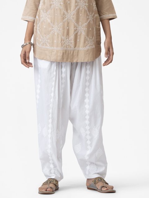 

Fabindia Women White Chikankari Embroidered Cotton Salwar
