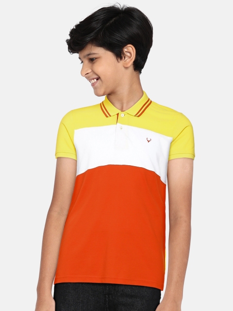 

Allen Solly Junior Boys Yellow & Rust Orange Colourblocked Polo Collar T-shirt