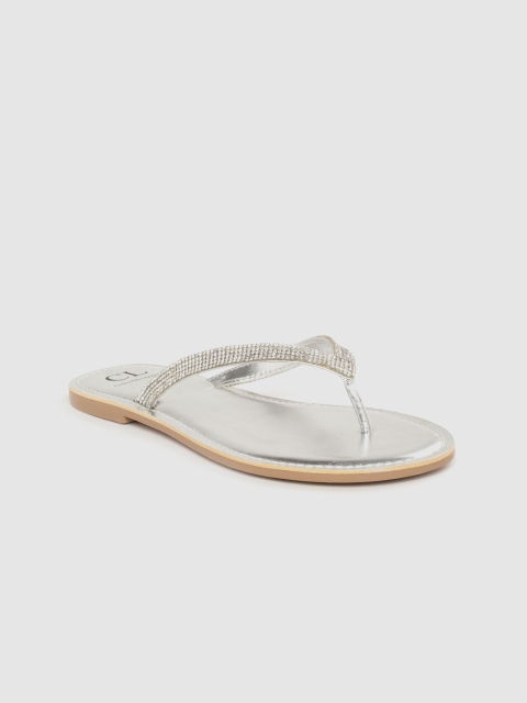 

Carlton London Women Silver-Toned Studded Open Toe Flats
