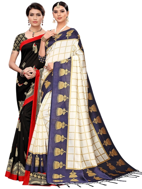 

KALINI Black & Off White Set of 2 Art Silk Saree