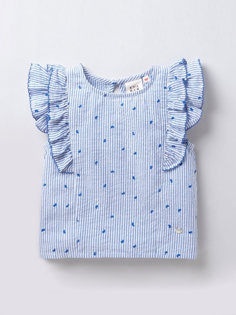

Ed-a-Mamma Girls Blue & White Striped Ruffles Regular Sustainable Top