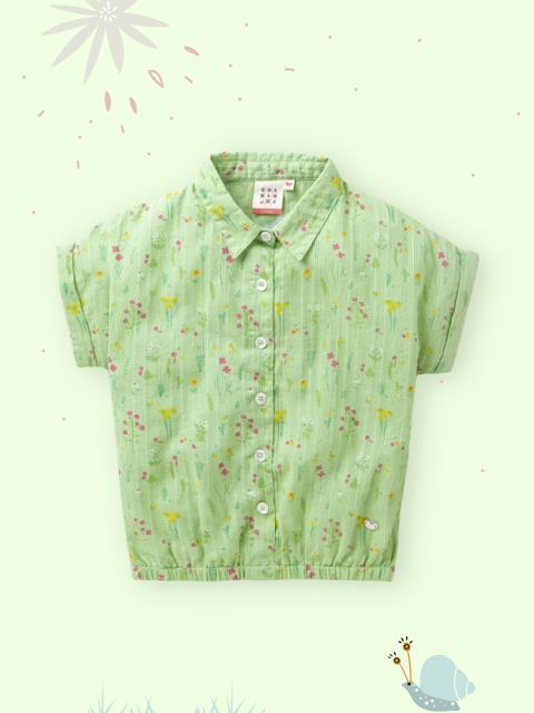

Ed-a-Mamma Green Floral Extended Sleeves Shirt Style Cotton Sustainable Top