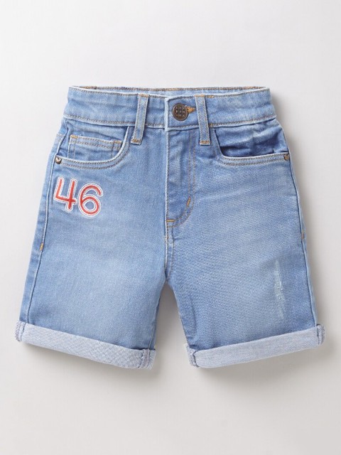 

Ed-a-Mamma Boys Blue Solid Regular Fit Denim Sustainable Shorts