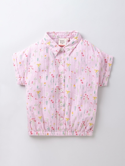 

Ed-a-Mamma Girls Pink Floral Extended Sleeves Shirt Style Sustainable Top