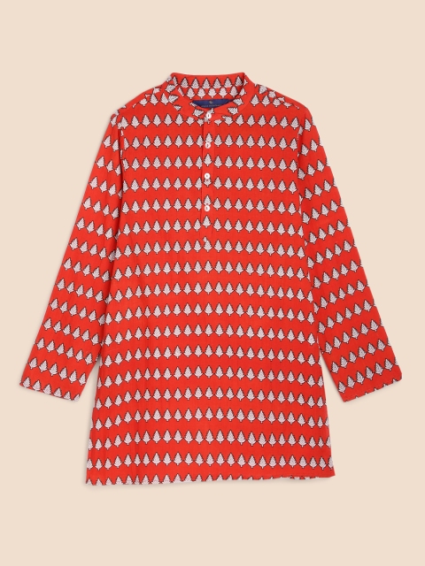 

House of Pataudi Boys Red Ethnic Motifs Printed Pure Cotton Rozana Kurta