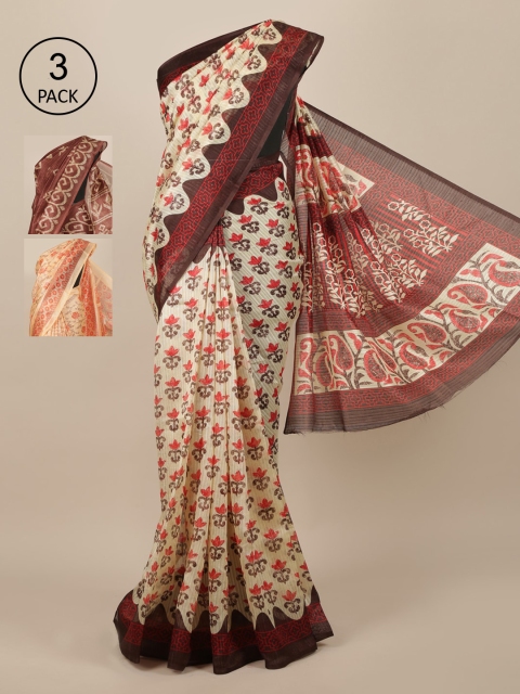 

Pothys Pack Of 3 Jute Silk Saree, Cream