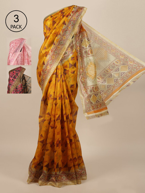 

Pothys Pack of 3 Floral Jute Silk Saree, Mustard