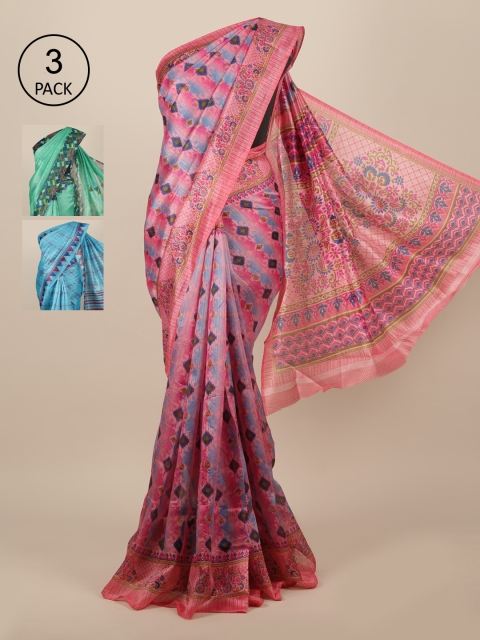 

Pothys Pack Of 3 Jute Silk Sarees, Pink