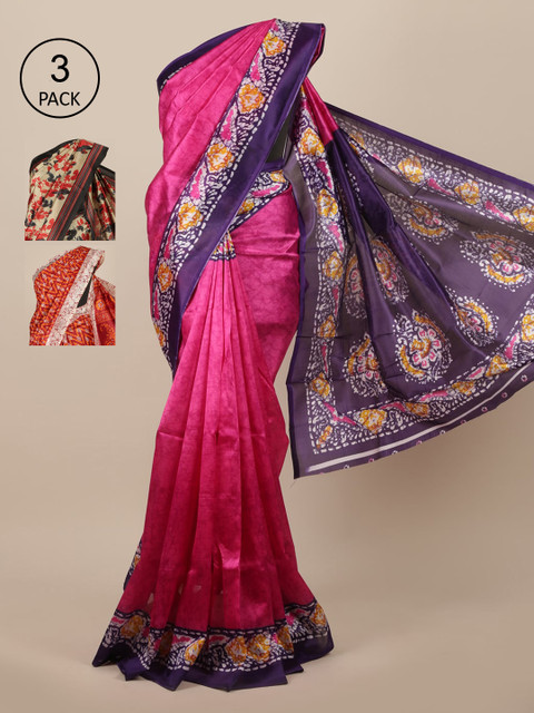 

Pothys Magenta Set of 3 Woven Design Zari Jute Silk Saree