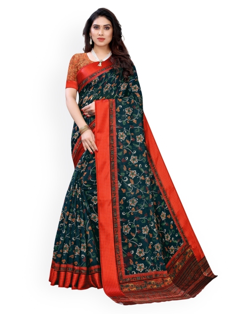 

KALINI Navy Blue Floral Polycotton Saree