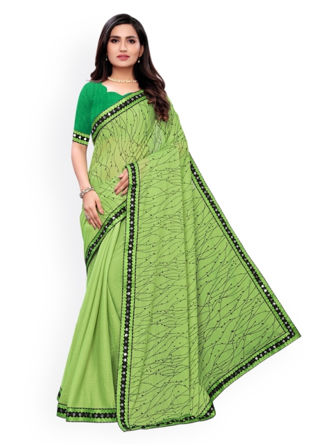 

KALINI Green Striped Printed Silk Blend Saree