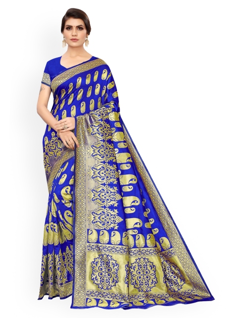 

KALINI Blue Ethnic Motifs Zari Banarasi Saree