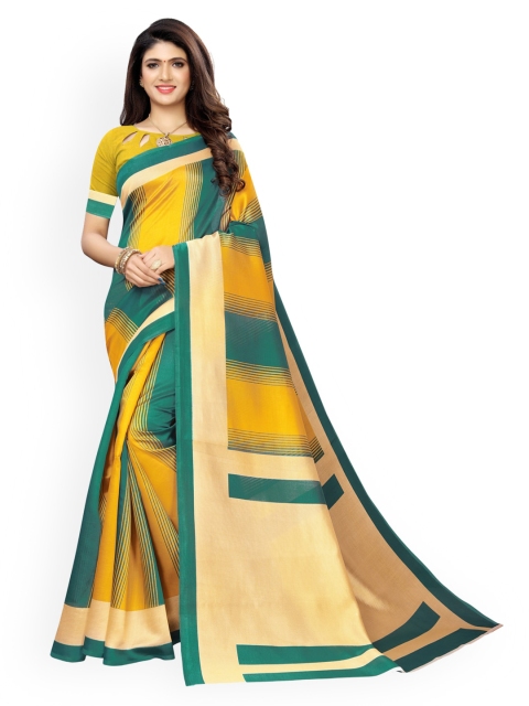 

KALINI Yellow & Blue Colourblocked Poly Silk Saree