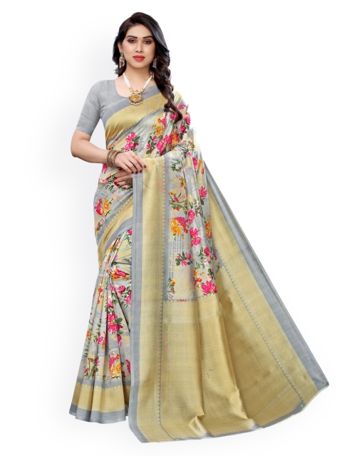 

KALINI Grey & Yellow Floral Zari Saree