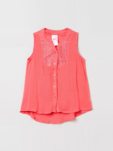 

max Girls Coral Lace Detailed Mandarin Collar A-Line Top