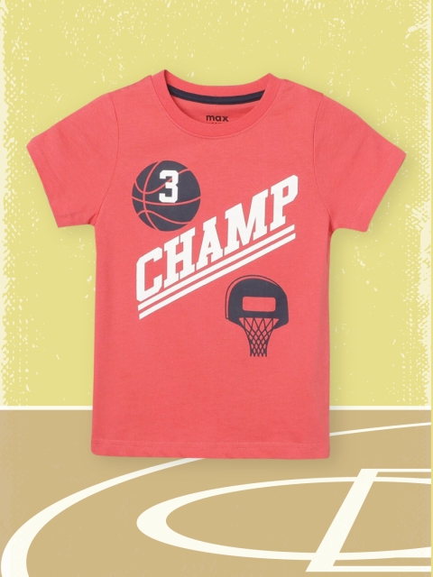 

max Boys Coral Pink Typography Printed T-shirt