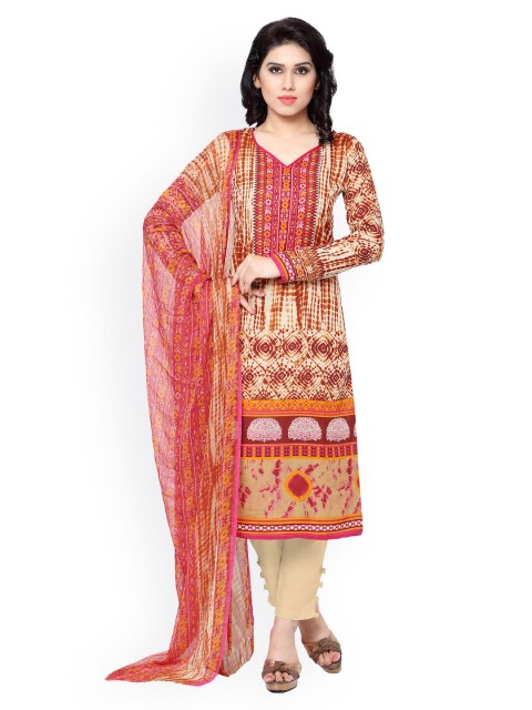 

Vaamsi Beige & Brown Printed Polyester Unstitched Dress Material