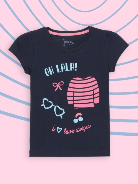 

max Girls Navy Blue Printed T-shirt