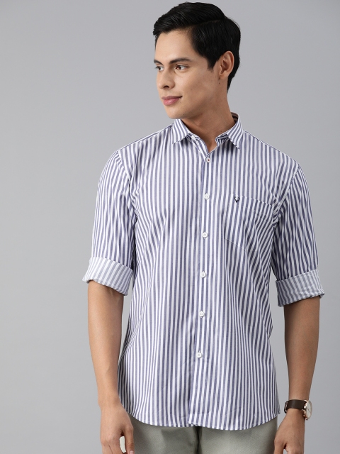 

Allen Solly Men Navy Blue & White Striped Classic Fit Casual Shirt