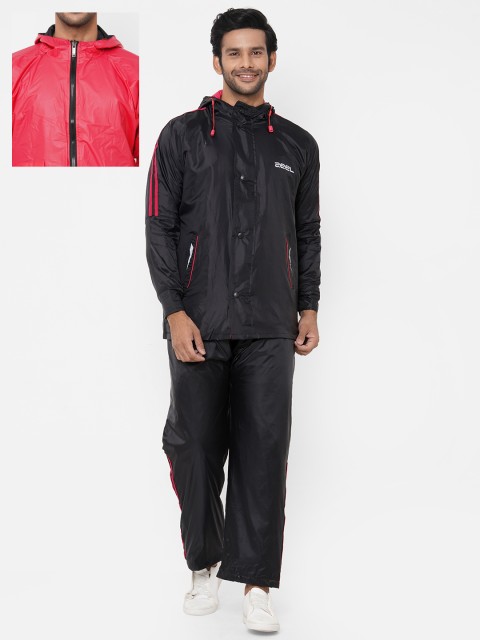 

Zeel Men Black & Red Solid Reversible Rain Suit
