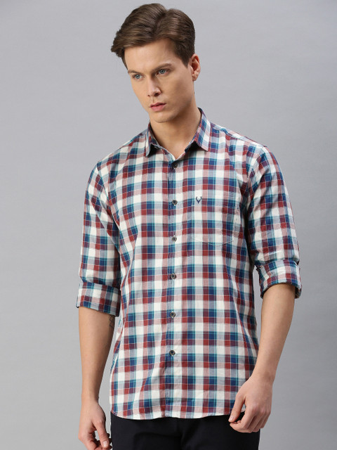 

Allen Solly Men Blue & Rust Red Sport Fit Checked Casual Shirt