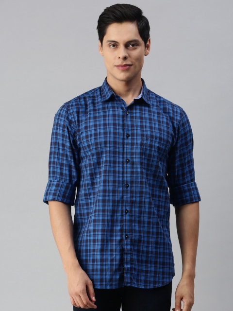

Allen Solly Men Navy Blue & Black Sport Fit Checked Casual Shirt