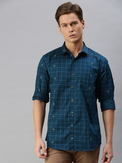 

Allen Solly Men Teal Blue Sport Fit Checked Casual Shirt