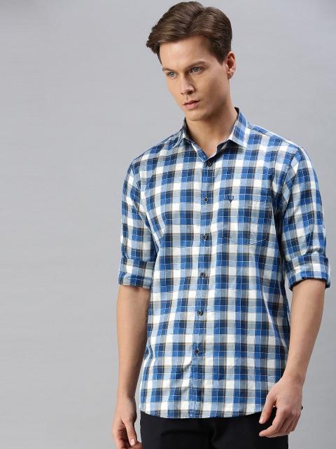 

Allen Solly Men Blue & White Sport Fit Checked Casual Shirt