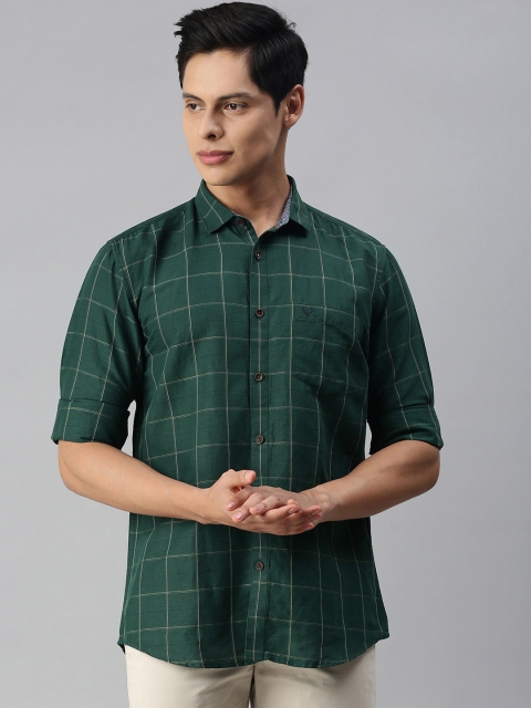 

Allen Solly Men Green & Cream-Coloured Windowpane Checked Casual Shirt