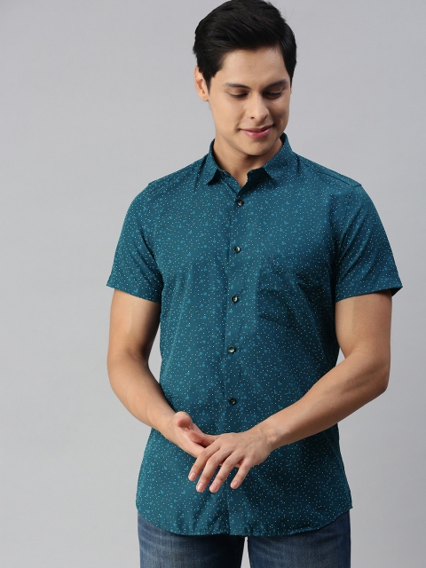 

Allen Solly Men Teal Green Modern Slim Fit Printed Casual Shirt