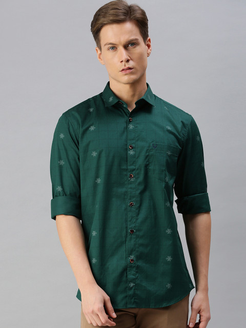 

Allen Solly Men Teal Green Sport Fit Windowpane Checked Casual Shirt