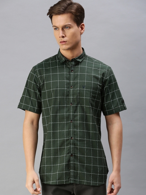 

Allen Solly Men Olive Green Sport Fit Windowpane Checked Casual Shirt