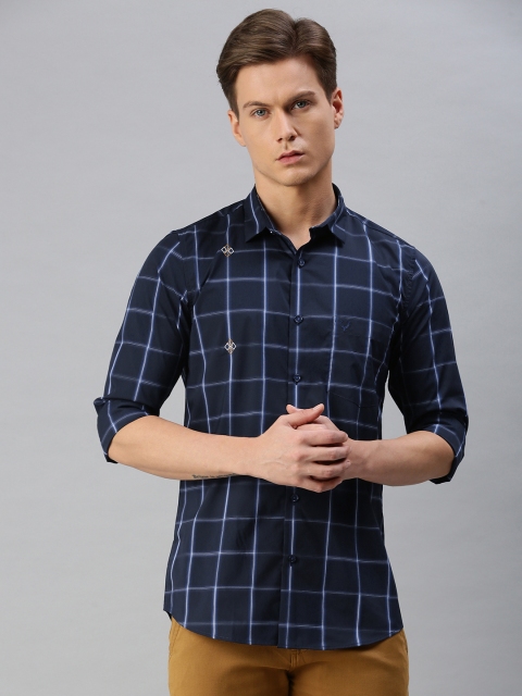 

Allen Solly Men Navy Blue Modern Slim Fit Windowpane Checks Checked Casual Shirt