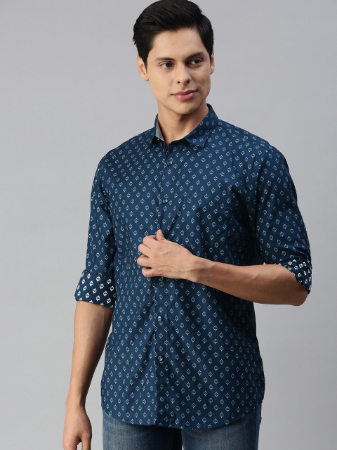 

Allen Solly Men Navy Blue Sport Fit Printed Casual Shirt