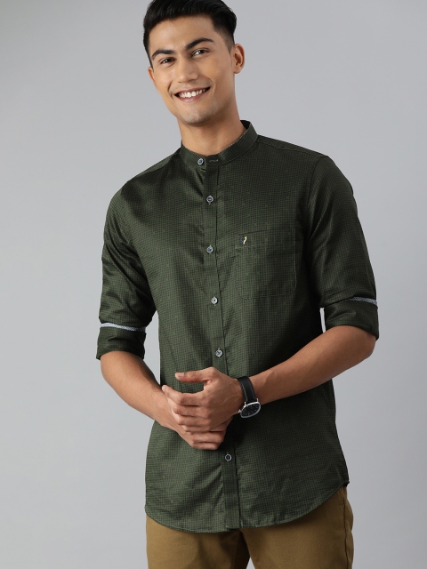 

Allen Solly Men Olive Green Modern Fit Checked Casual Shirt